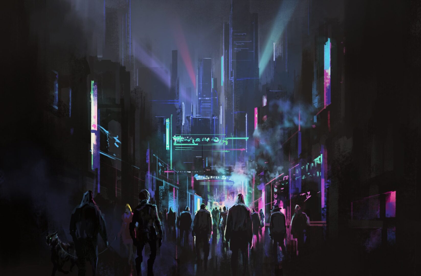 Cyberpunk,Style,Futuristic,City,Street,,3d,Illustration.